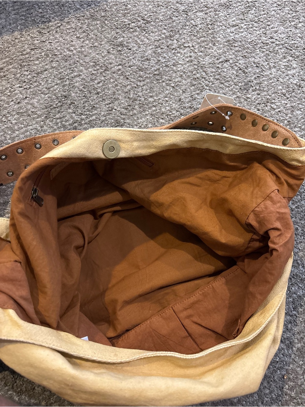 Free People Tan Suede Shoulder Bag with Brown Studded Strap - Picture 3 of 3